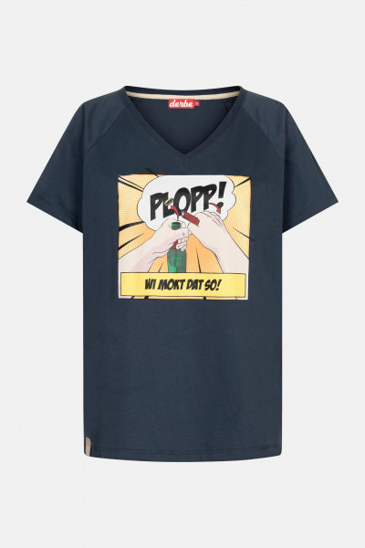 Derbe Plopp Damen T-Shirt Comic Navy Dunkelblau Nachhaltig Derbe Plopp Damen T-Shirt Comic Navy Dunkelblau Nachhaltig