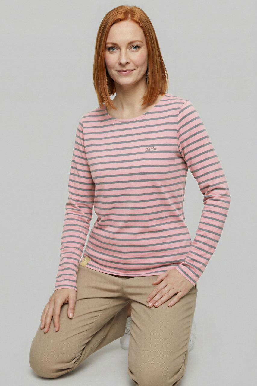 Derbe Streifenshirt Interstriped Damen Rosa Lila Grau Langarmshirt GOTS Organic