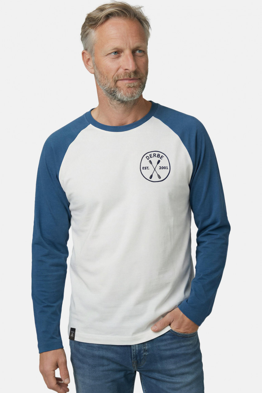 Derbe Langarmshirt Paddeln Herren Weiß Blau Ringer Retro