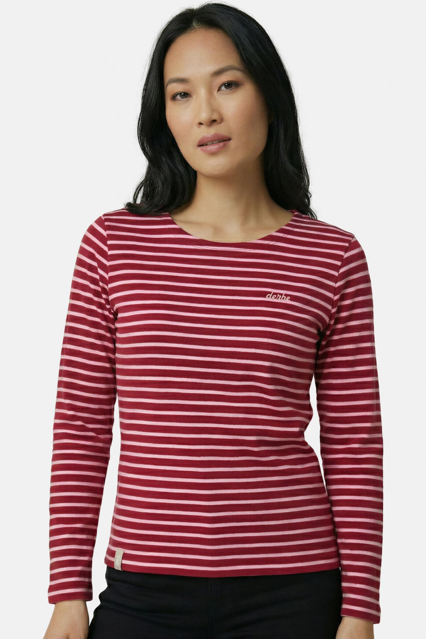 Derbe Streifenshirt Interstriped Damen Rot Rosa Langarmshirt GOTS Organic