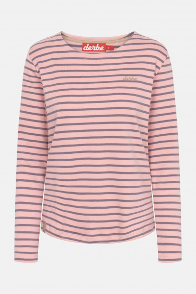 Derbe Streifenshirt Interstriped Damen Rosa Lila Grau Langarmshirt GOTS Organic