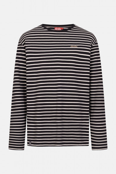 Derbe Streifenshirt Interstriped Herren Schwarz Weiß Langarmshirt GOTS Organic
