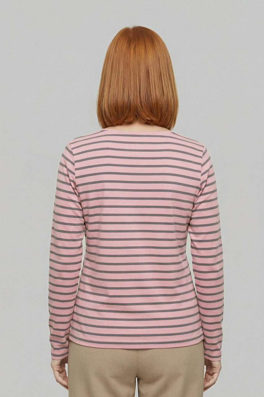 Derbe Streifenshirt Interstriped Damen Rosa Lila Grau Langarmshirt GOTS Organic