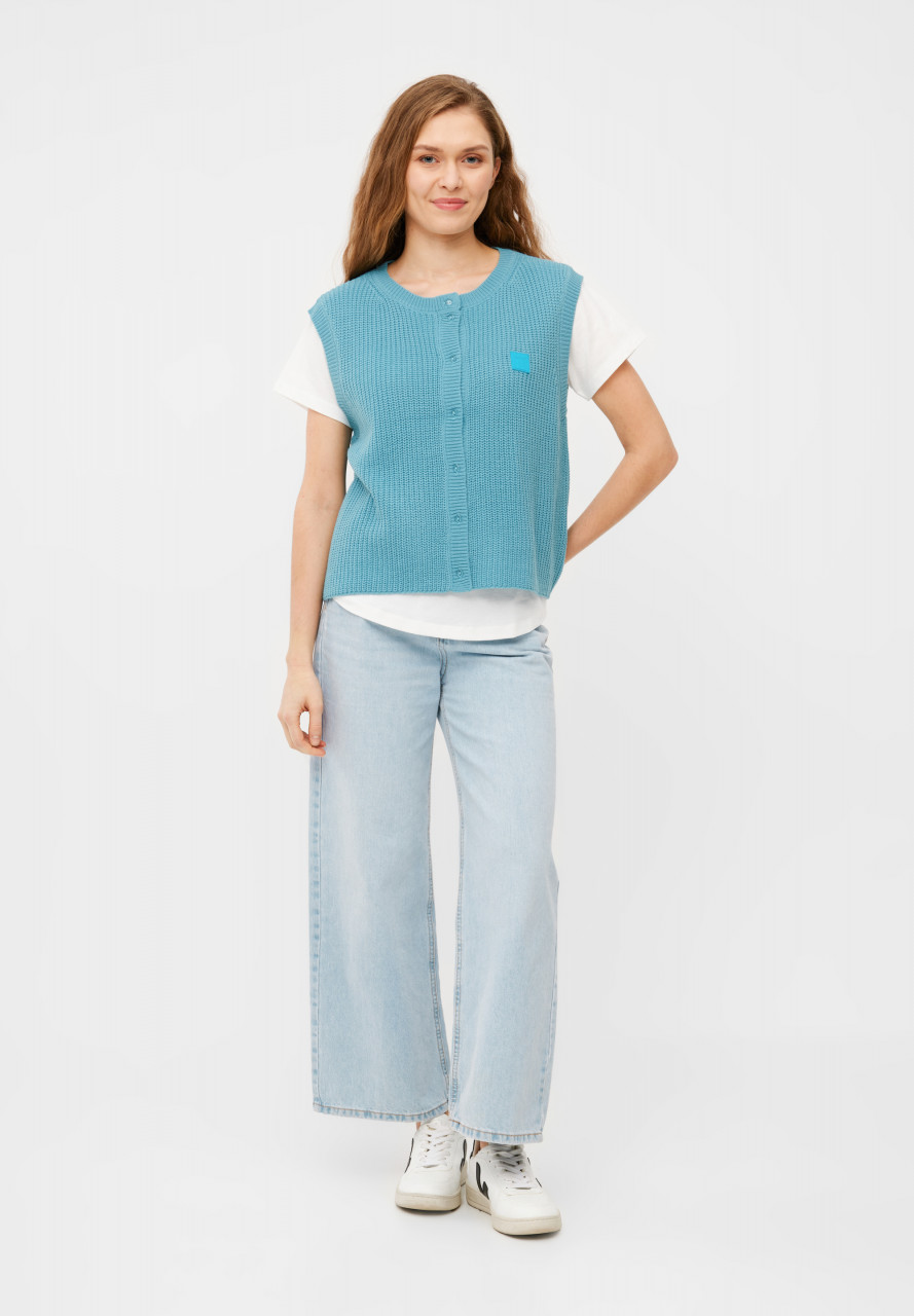 Derbe Strickpullover Basic Strick Vest Damen Türkis Hellblau Weste