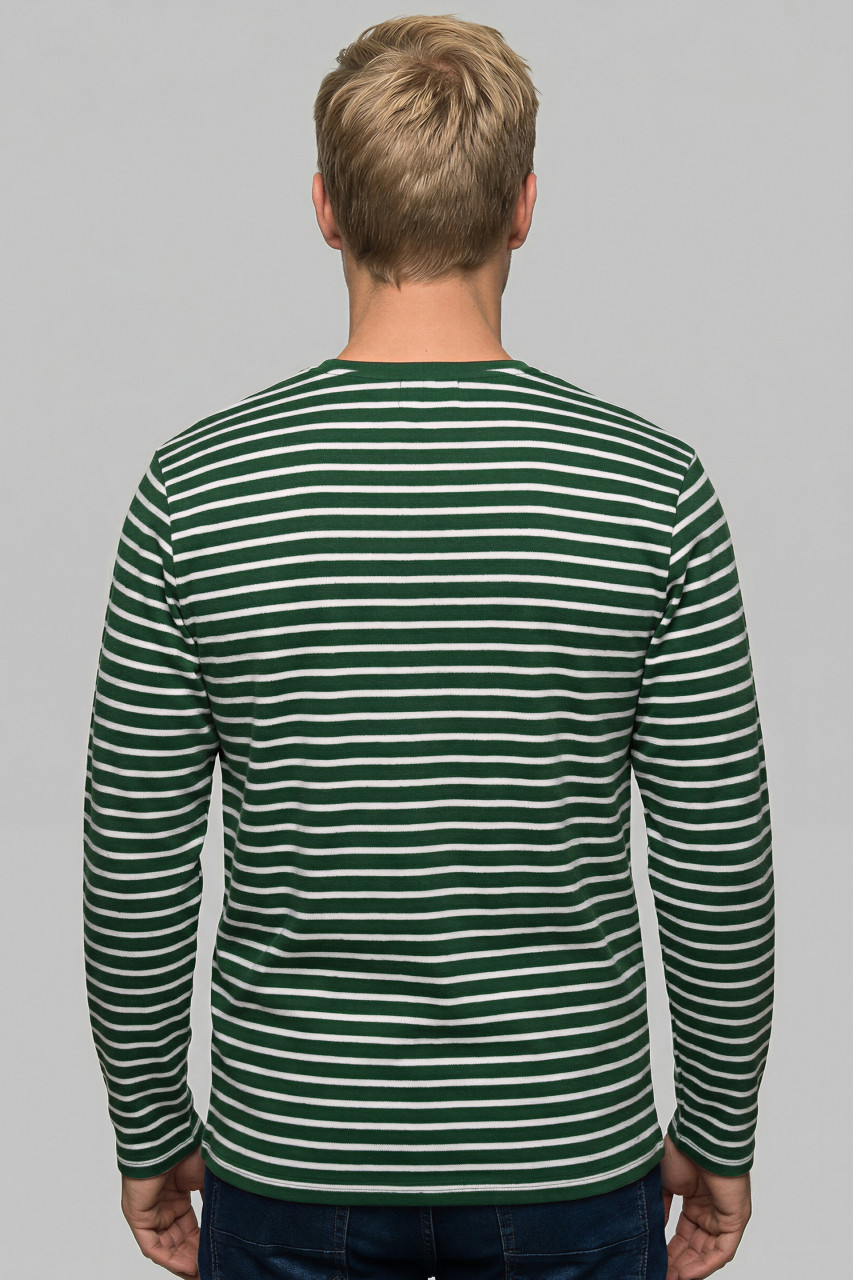Derbe Streifenshirt Interstriped Herren Grün Weiß Langarmshirt GOTS Organic