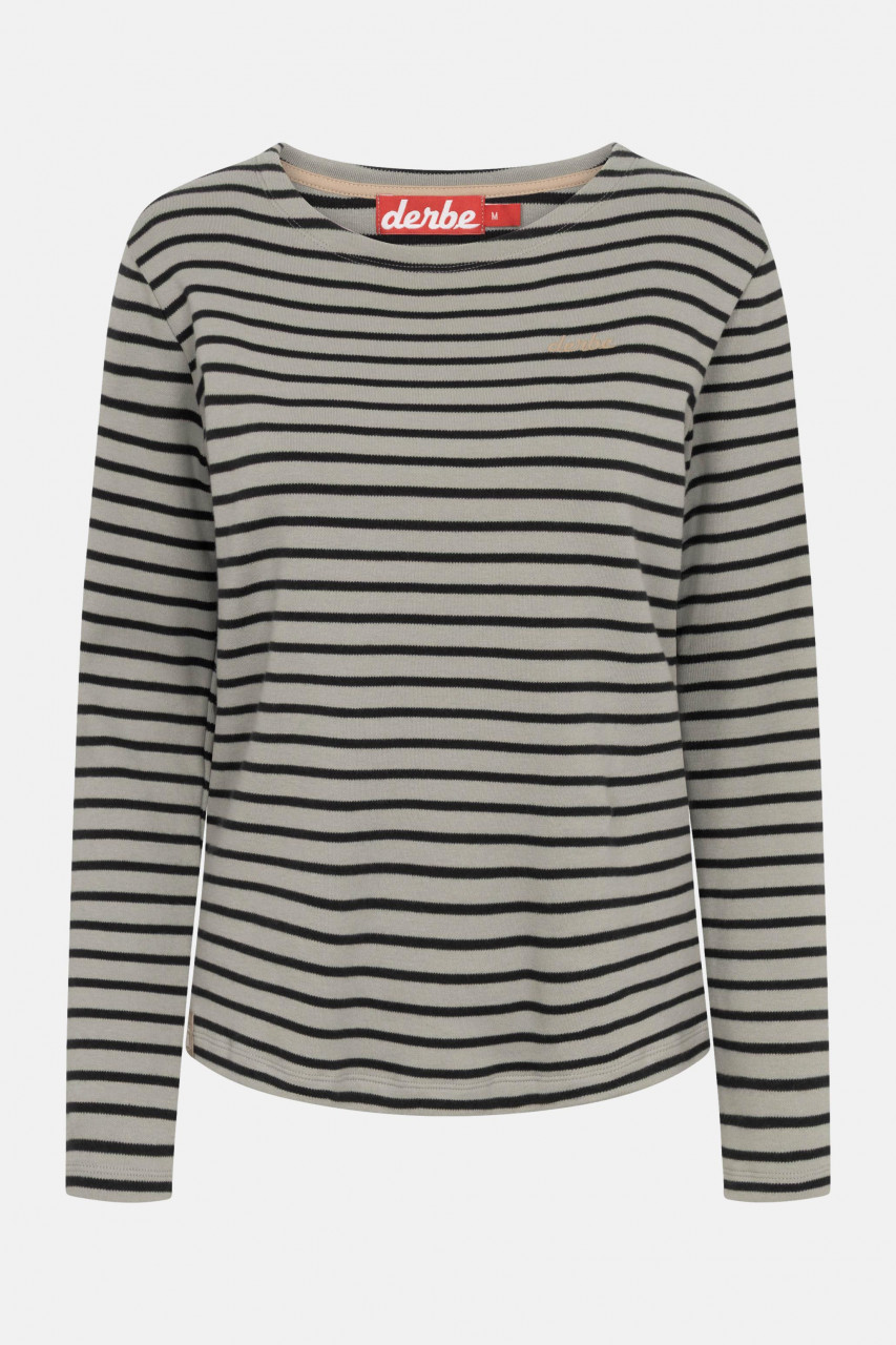 Derbe Streifenshirt Interstriped Damen Grau Schwarz Langarmshirt GOTS Organic