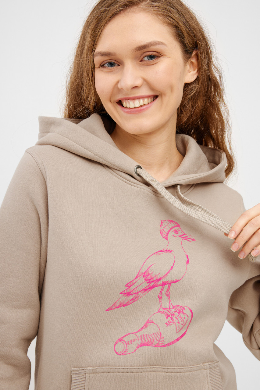 Derbe Hoodie Sturmmöwin Mono Damen Beige Kapuzenpullover GOTS