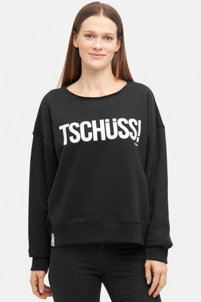 Derbe Sweatshirt Tschüss Damen Schwarz Crewneck GOTS