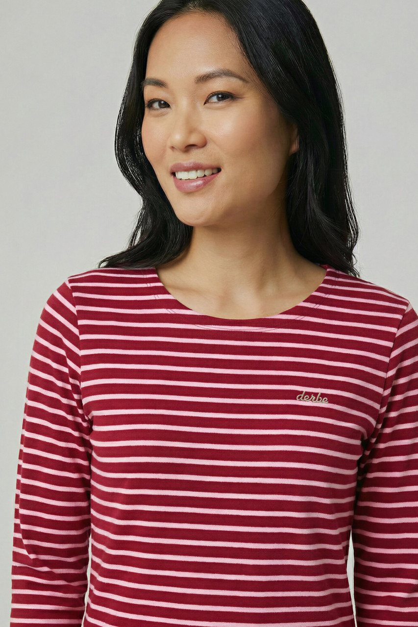 Derbe Streifenshirt Interstriped Damen Rot Rosa Langarmshirt GOTS Organic