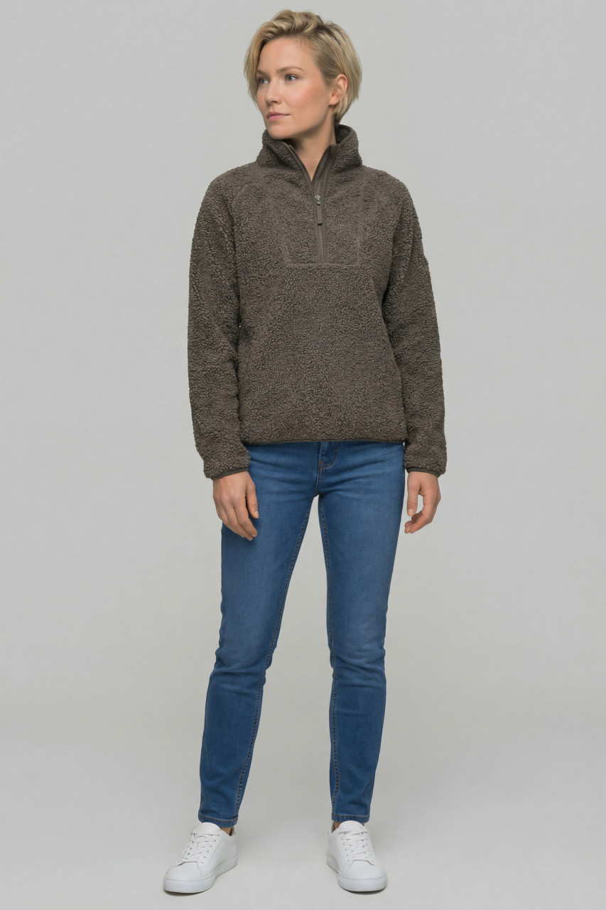 Derbe Damen Fleece Pullover Kuschelby Troyer Braun Teddy