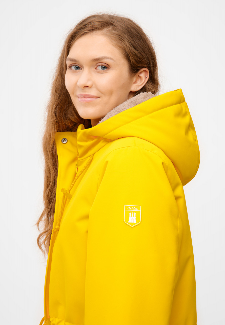 Derbe Winterjacke Friese Festholm 90er Damen Gelb Warm Gefüttert