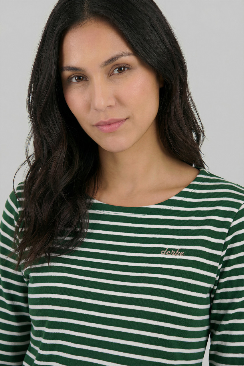 Derbe Streifenshirt Interstriped Damen Grün Weiß Langarmshirt GOTS Organic