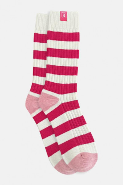 Derbe Socken Basic Knit Striped Weiß Pink Gestreift