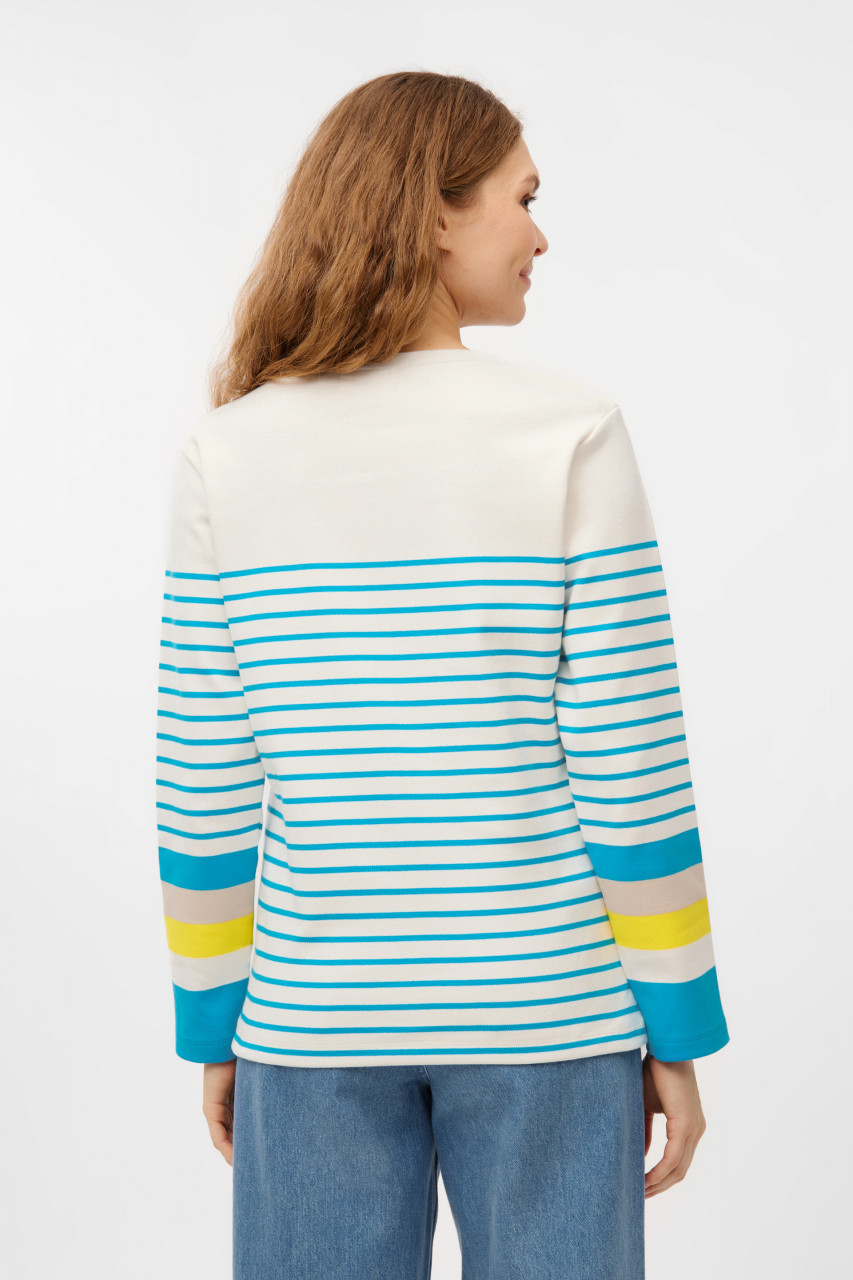 Derbe Streifenshirt Interstriped Block Damen Weiß Türkis Langarmshirt GOTS Organic