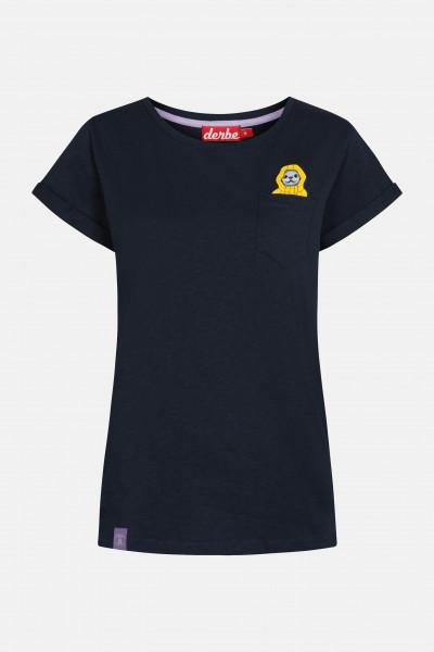 Derbe Taschenrobbe Damen T-Shirt Navy Dunkelblau Brusttasche Seehund
