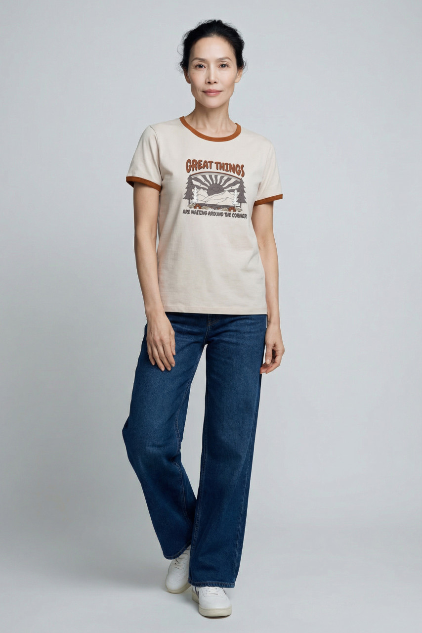 Derbe T-Shirt Great Corner Damen Beige Grau GOTS Organic