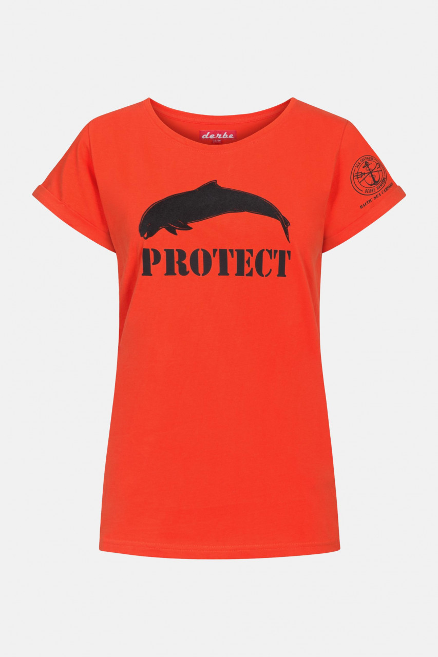 Derbe Porpoise Damen Shirt Gots Organic Sea Shepherd Cherry Tomato Rot Wal