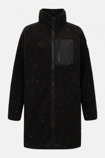 Derbe Damen Fleecejacke Kuschelby Long Schwarz Teddy Glitzer