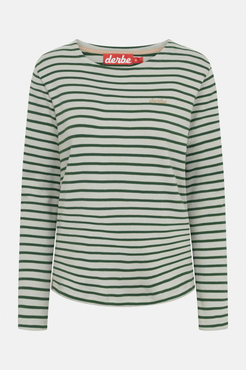 Derbe Streifenshirt Interstriped Damen Hellgrün Langarmshirt Gestreift GOTS Organic