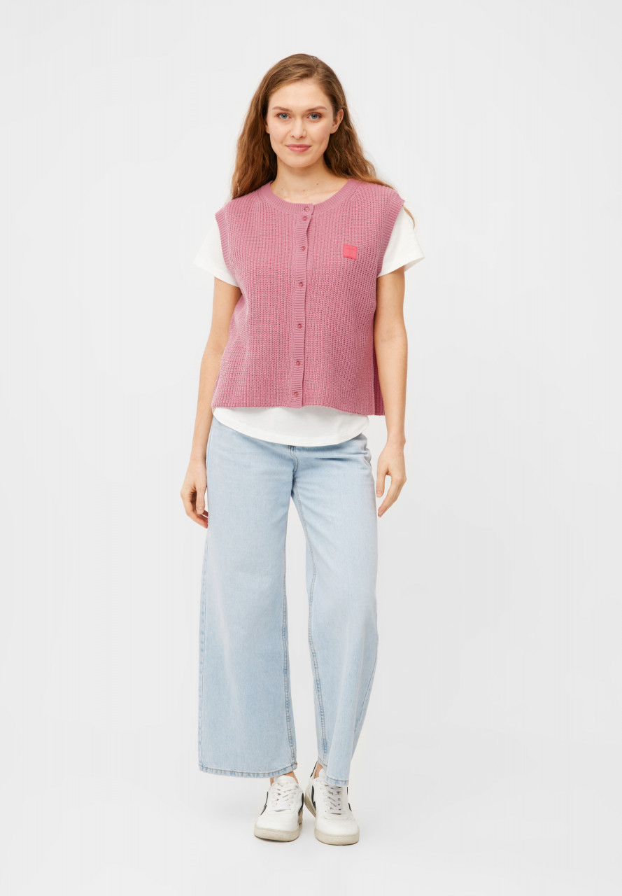 Derbe Strickpullover Basic Strick Vest Damen Rosa Weste
