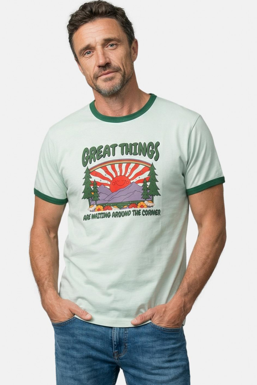 Derbe T-Shirt Great Corner Herren Hellgrün Türkis GOTS Organic