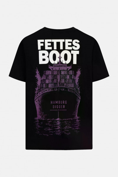 Derbe Festival T-Shirt Fettes Boot  Unisex Schwarz GOTS Organic