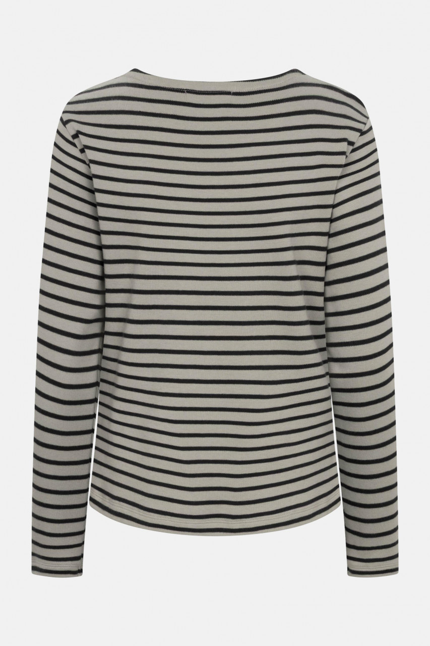 Derbe Streifenshirt Interstriped Damen Grau Schwarz Langarmshirt GOTS Organic