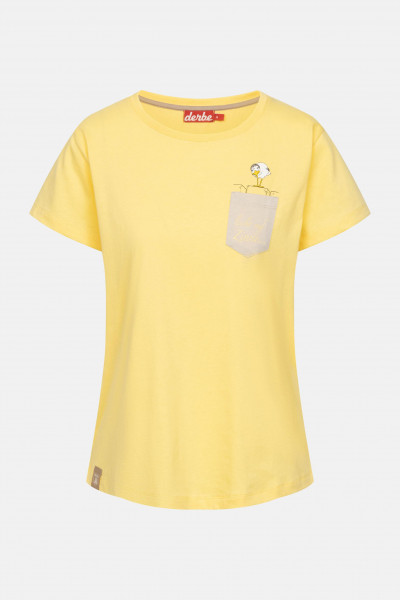 Derbe T-Shirt Leicht auf Zinne Damen Gelb Brusttasche GOTS Organic
