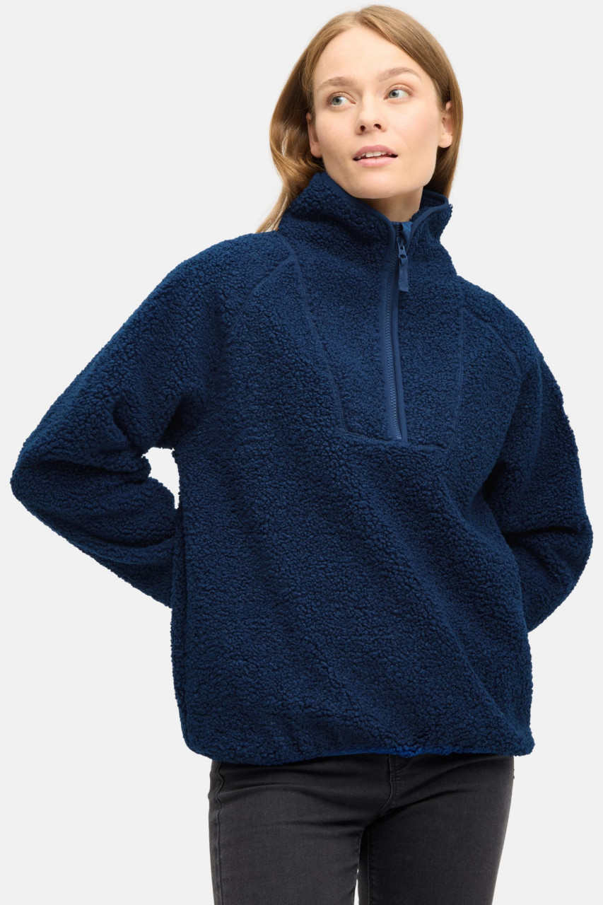 Derbe Damen Fleece Pullover Kuschelby Troyer Blau Teddy