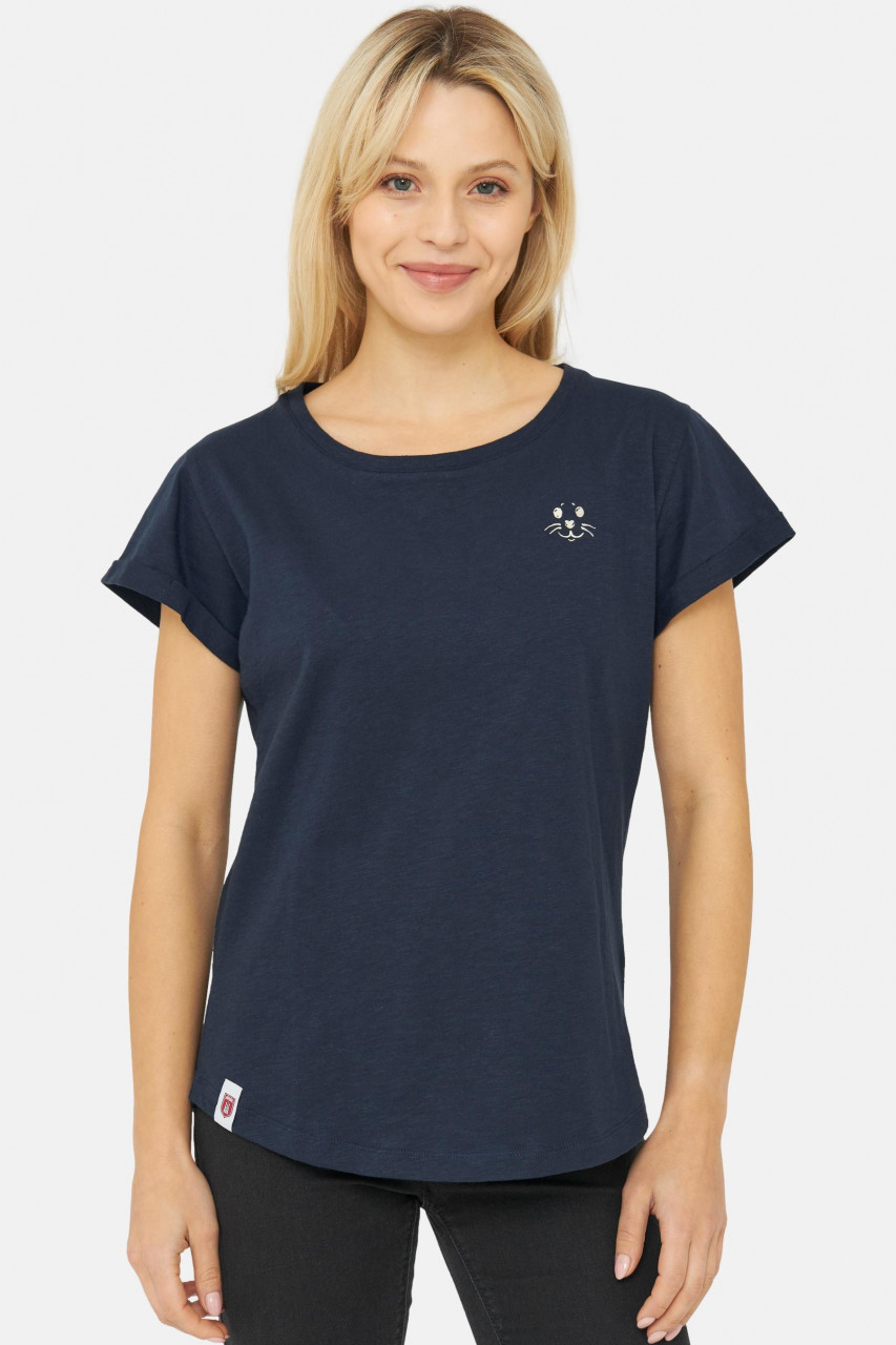 Derbe Robbenschnute Damen T-Shirt Dunkelblau