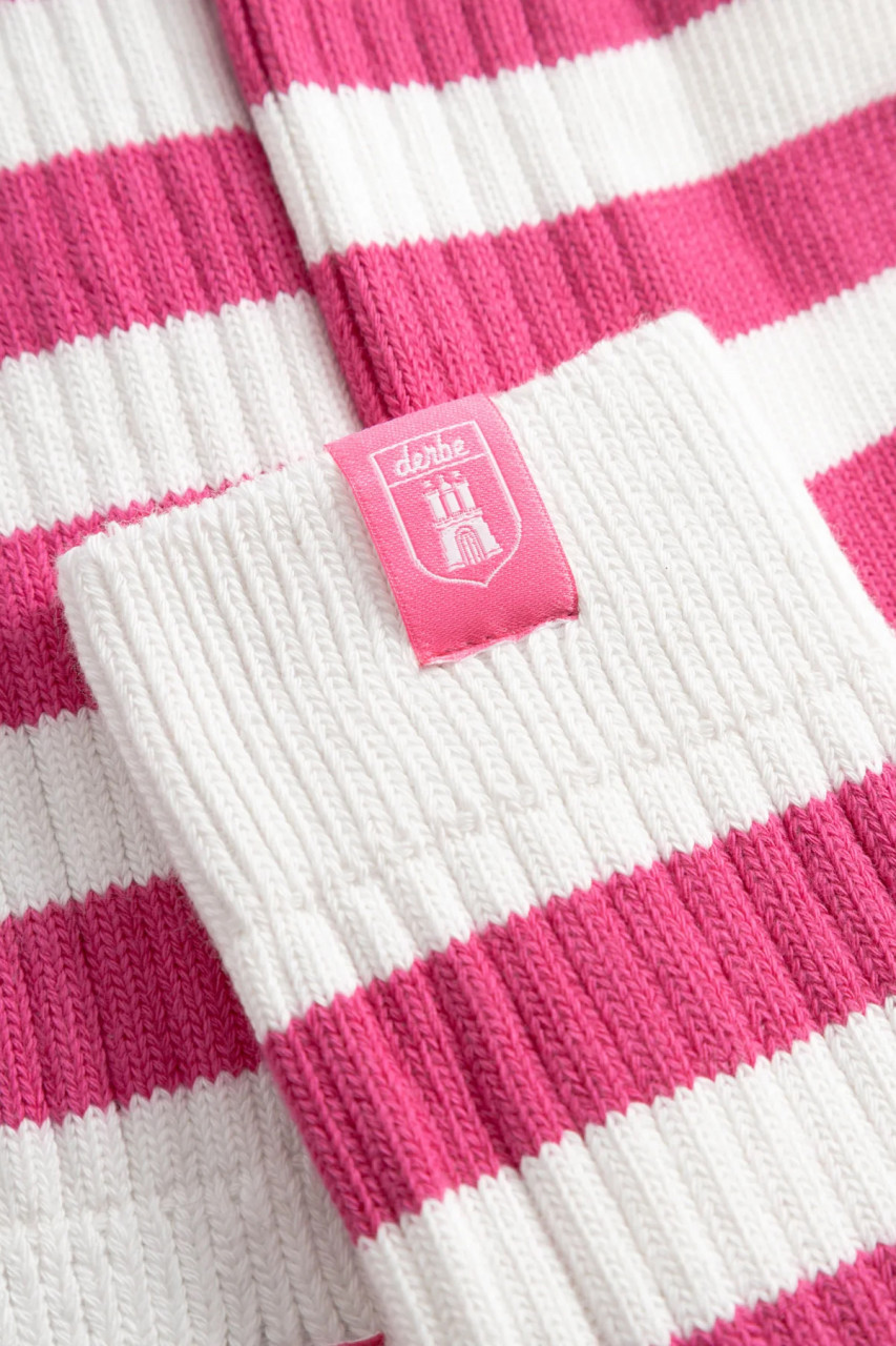 Derbe Socken Basic Knit Striped Weiß Pink Gestreift