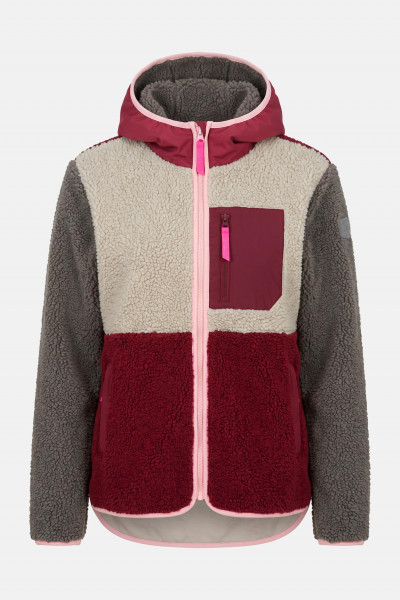 Derbe Damen Fleecejacke Kuschelby Rot Beige Braun Colorblocking Teddy