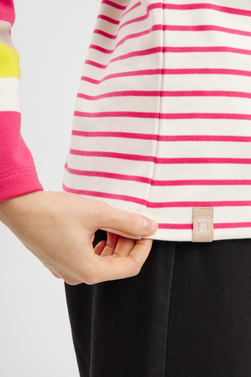 Derbe Streifenshirt Interstriped Block Damen Weiß Pink Langarmshirt GOTS Organic