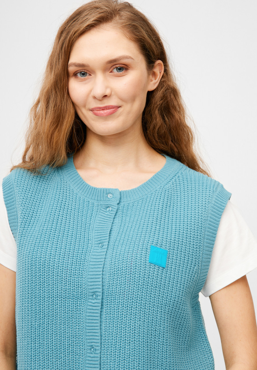 Derbe Strickpullover Basic Strick Vest Damen Türkis Hellblau Weste