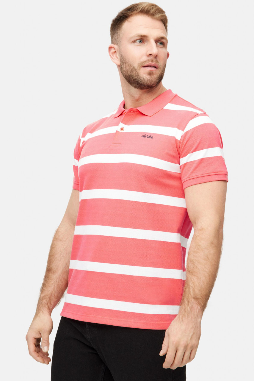 Derbe Polo Shirt Polo Blockstriped Herren Pink GOTS Organic