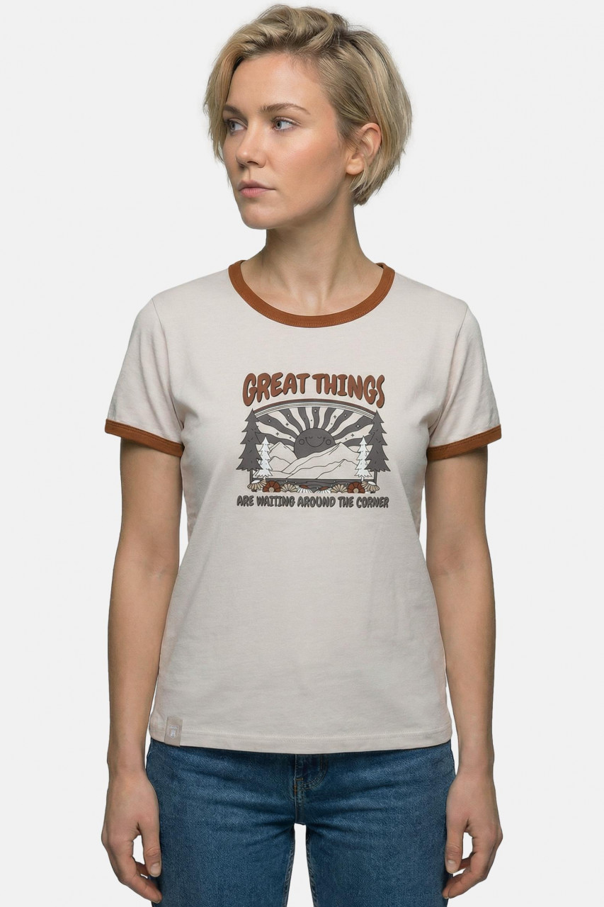 Derbe T-Shirt Great Corner Damen Beige Grau GOTS Organic