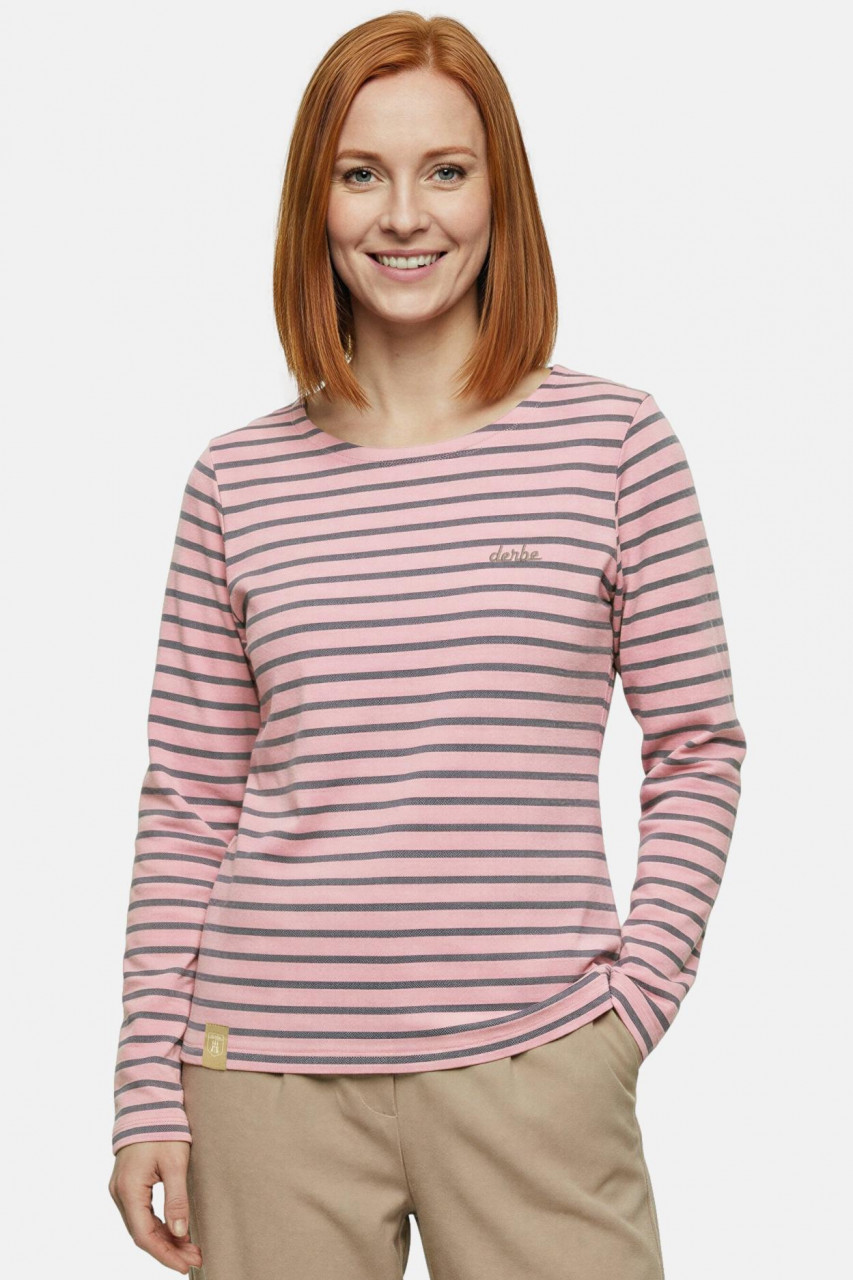 Derbe Streifenshirt Interstriped Damen Rosa Lila Grau Langarmshirt GOTS Organic