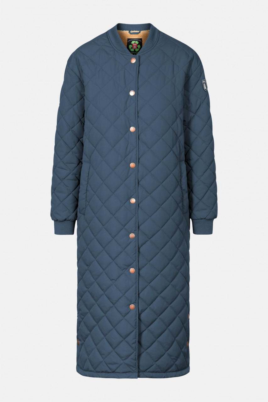 Derbe Quiltby Long Cozy Damen Mantel Navy Caramel Dunkelblau Gefüttert