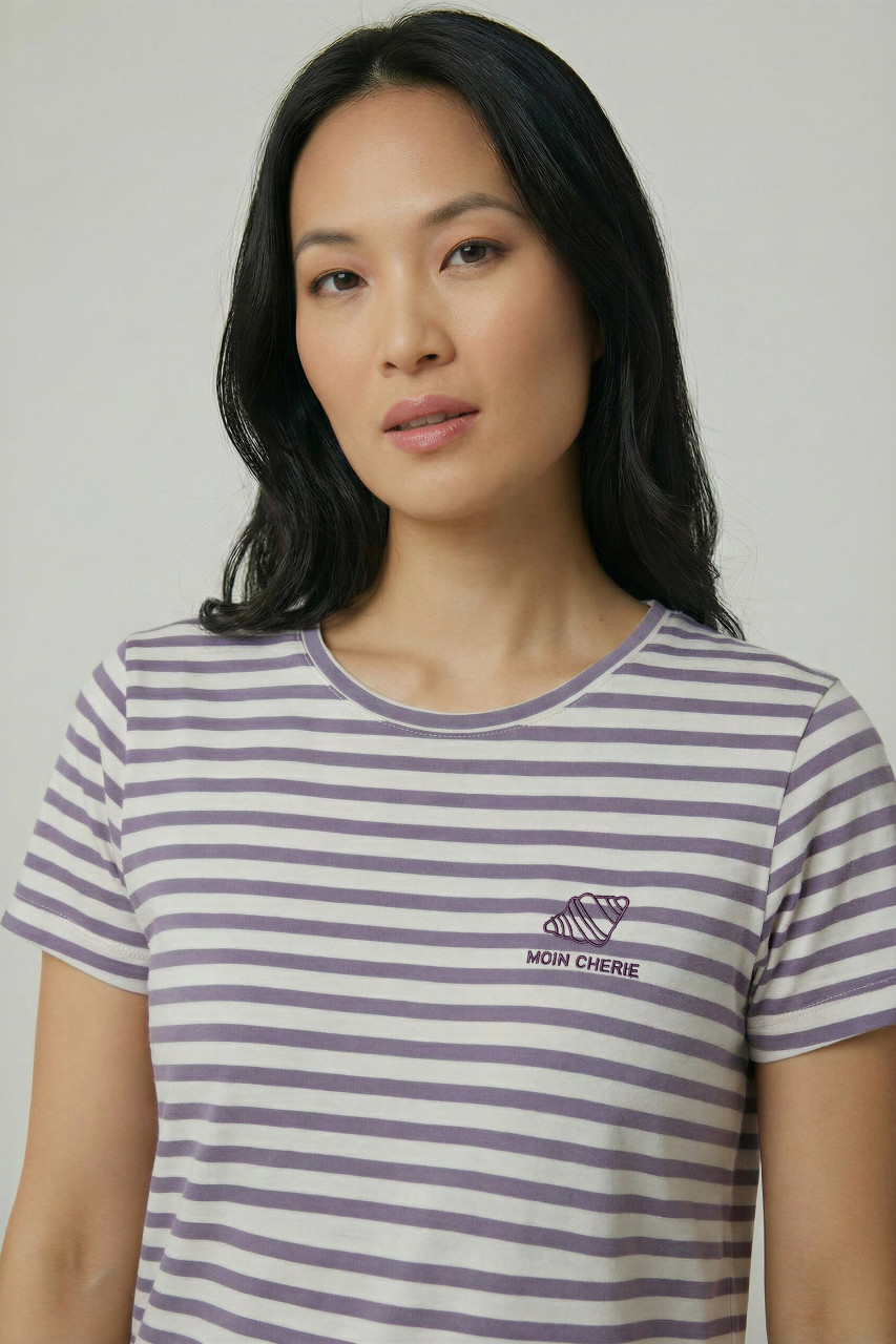 Derbe T-Shirt Franz Cherie Damen Beige Lila Grau Streifenshirt GOTS Organic