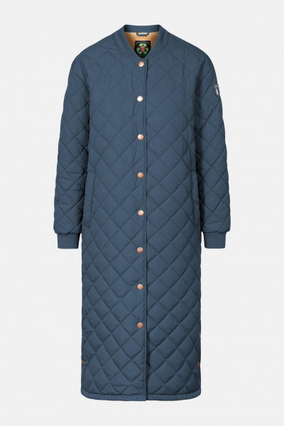 Derbe Quiltby Long Cozy Damen Mantel Navy Caramel Dunkelblau Gefüttert Derbe Quiltby Long Cozy Damen Mantel Navy Caramel Dunkelblau Gefüttert