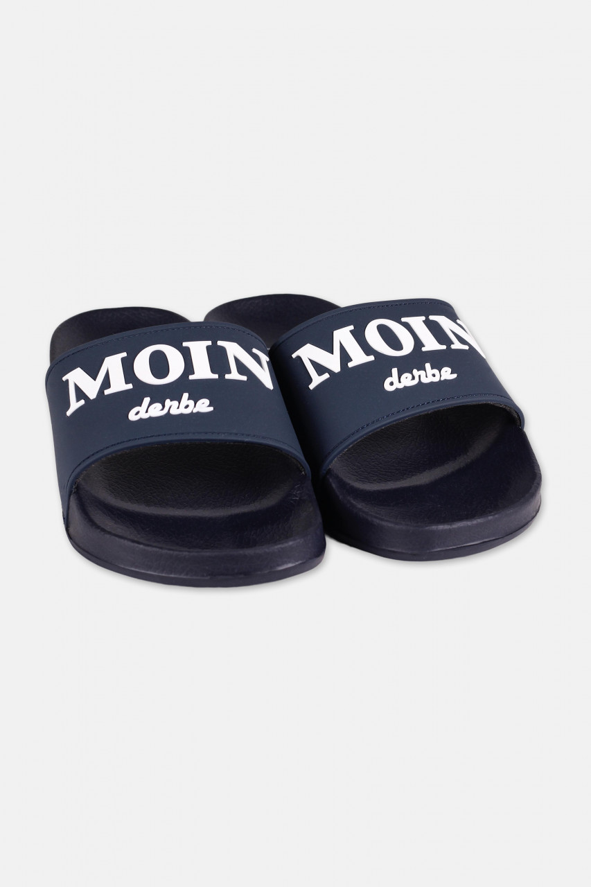 Derbe Buddellette Moin Schlappen Latschen Marine Blau