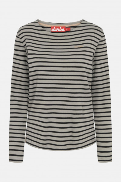 Derbe Streifenshirt Interstriped Damen Grau Schwarz Langarmshirt GOTS Organic