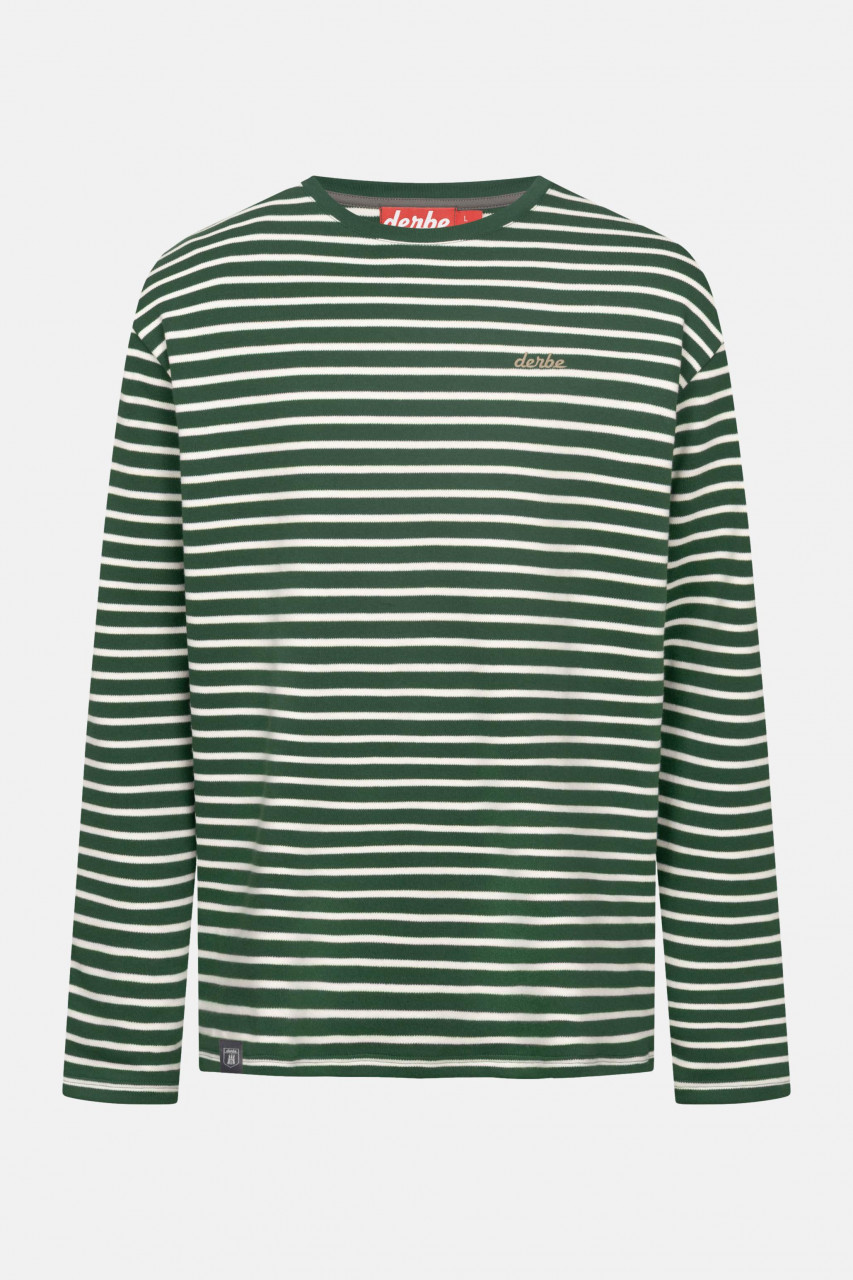 Derbe Streifenshirt Interstriped Herren Grün Weiß Langarmshirt GOTS Organic