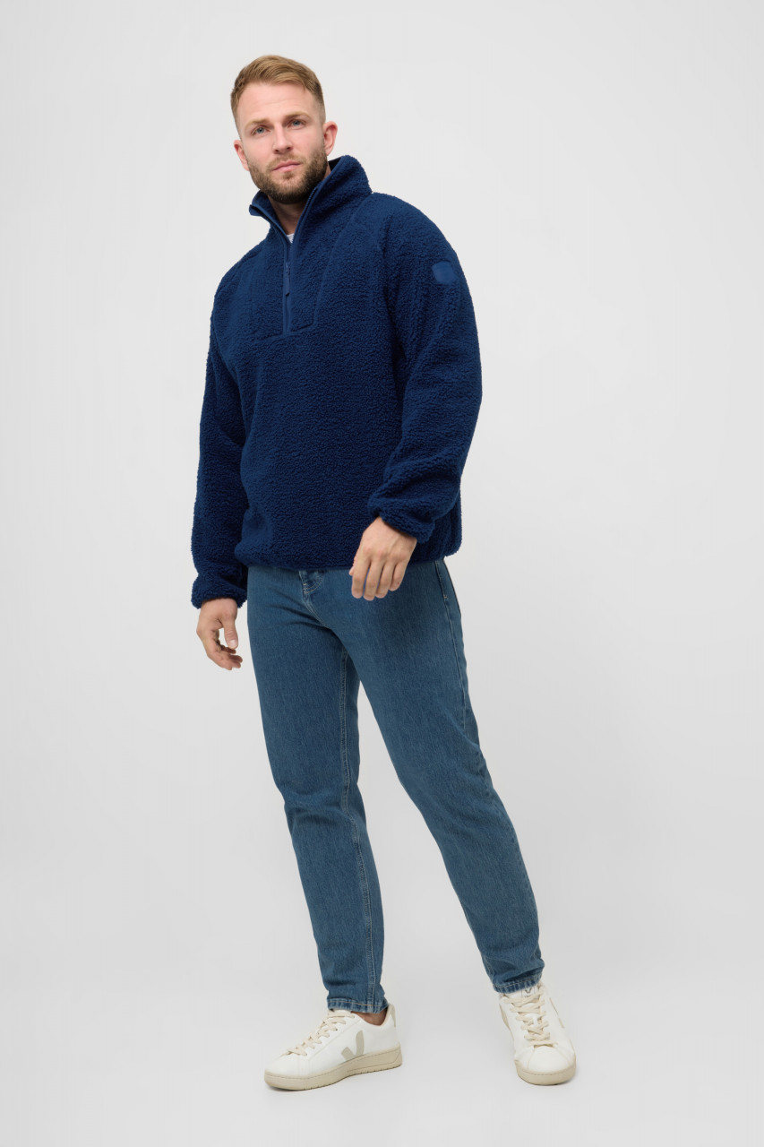 Derbe Herren Fleece Pullover Kuschelby Troyer Blau