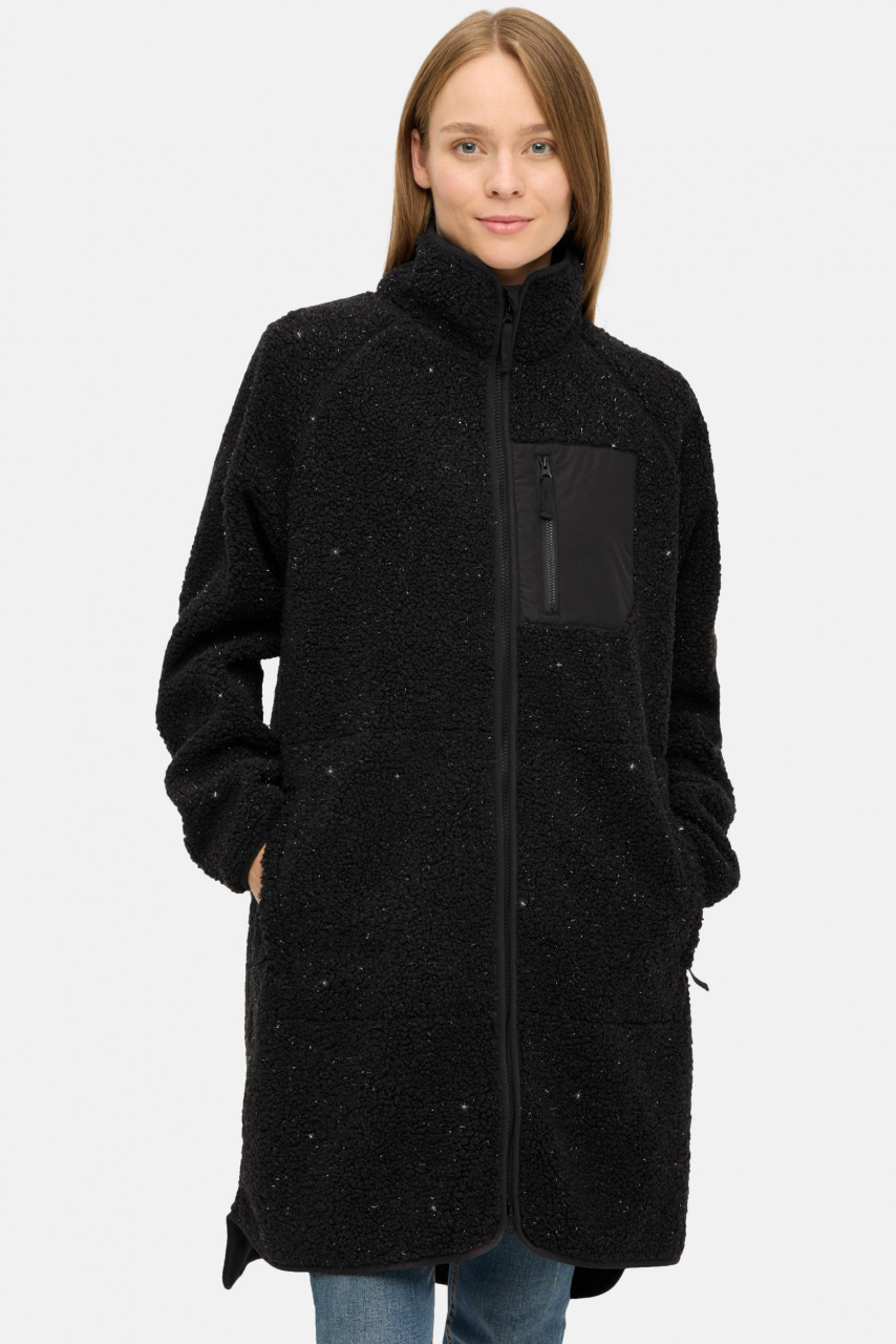 Derbe Damen Fleecejacke Kuschelby Long Schwarz Teddy Glitzer