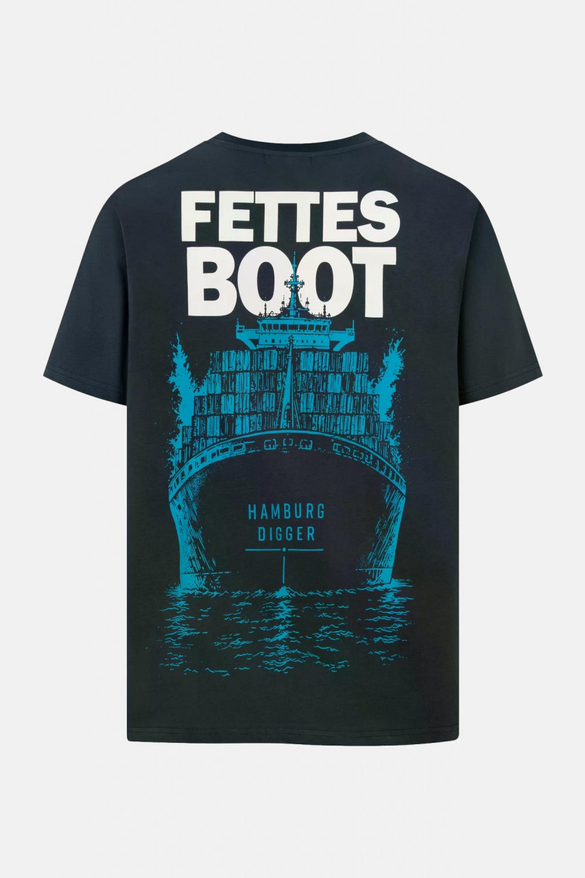 Derbe Festival T-Shirt Fettes Boot Unisex Navy Blau GOTS Organic