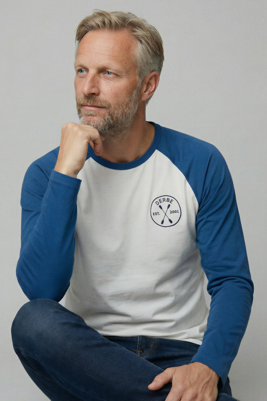 Derbe Langarmshirt Paddeln Herren Weiß Blau Ringer Retro