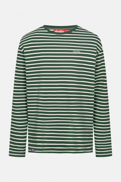 Derbe Streifenshirt Interstriped Herren Grün Weiß Langarmshirt GOTS Organic